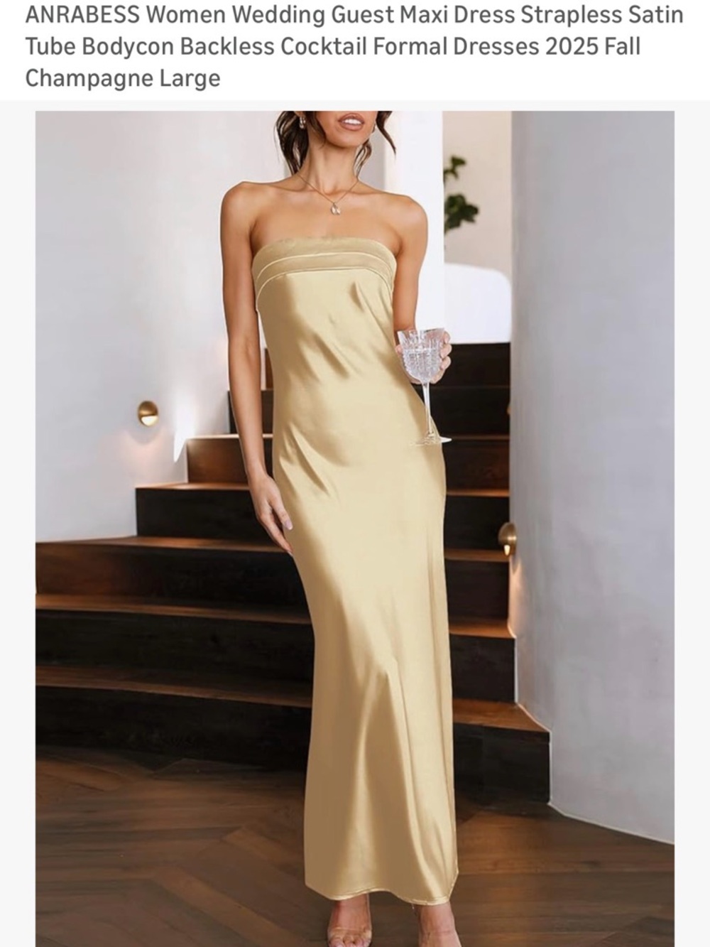 Amazon Strapless Champagne Satin Maxi Dress